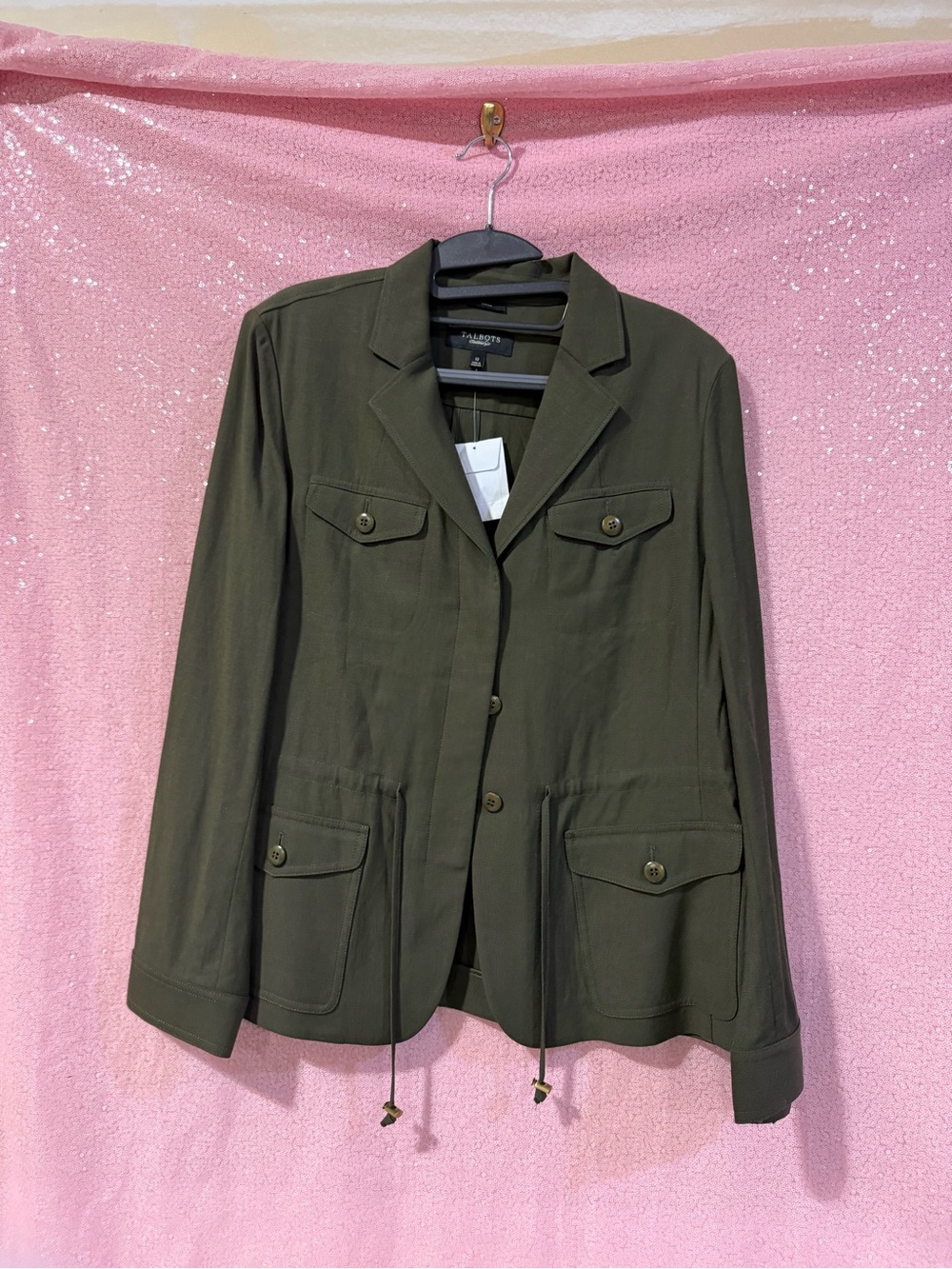 Talbots Olive Green Drawstring-Waist Utility Blazer L1